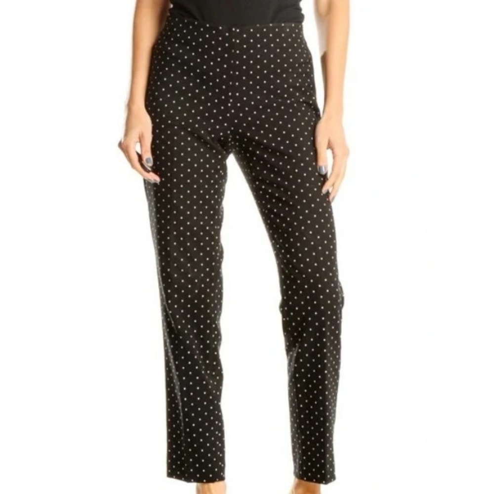 ADRIANNA PAPELL Women's 14 Black White Polka Dot Straight Leg Trousers Pants‎